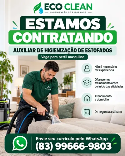 Estamos contratando auxiliar para higienização de estofados