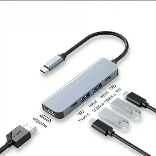 Hub USB-C 5 em 1 Multifuncional HDMI 4K PD USB 3.0 USB 2.0 Cinza