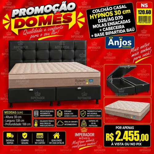 Colchão Casal molas ensacadas + Cabeceira + Base bipartida baú 