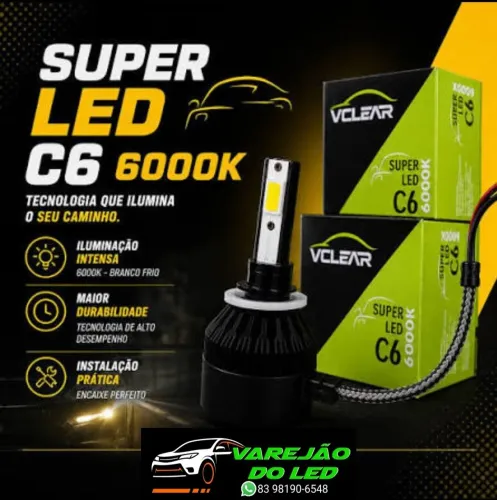 LÂMPADA FARÓIS SUPER LED VCLEAR H1/H3/H4/H7/H8/H11/H16/H27/HB3/HB4 PROMOÇÃO ENTREGA GRÁTIS