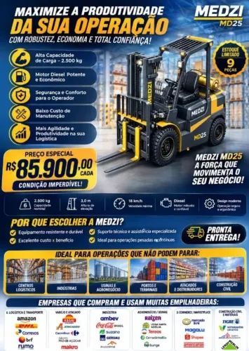 Empilhadeiras 2,5 toneladas Diesel NF com garantia de 3 anos