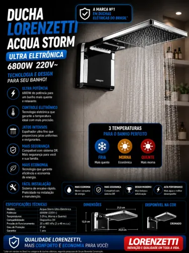 DUCHA LORENZETTI ACQUA STORM ULTRA 6800W (PT/CR)