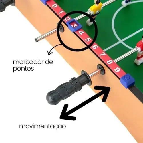 Mini Pebolim Totó Futebol De Mesa 2 Bolas E Placar Portátil Madeira