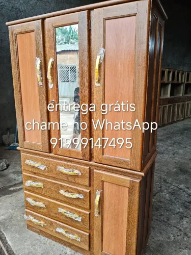 Roupeiro de solteiro com espelho e 4 gavetas novo frete grátis.