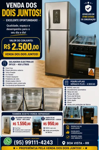 GELADEIRA ELECTROLUX + FOGÃO ATLAS
