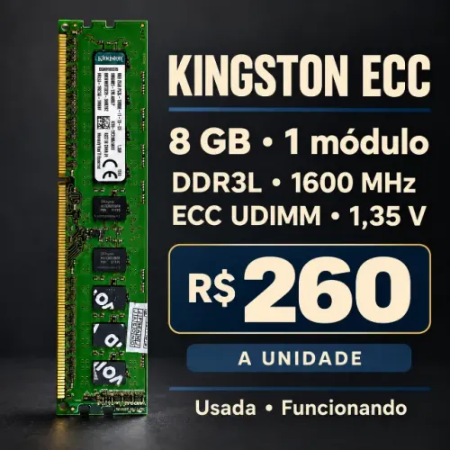 Memória RAM Kingston 8GB DDR3L 1600MHz ECC UDIMM KTD-PE316ELV/8G Servidor