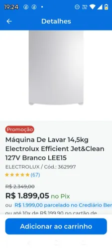 Vendo máquina de lavar roupas Eletrolux de 14 kilos e meio.Nova com nota fiscal.R$1.899 .