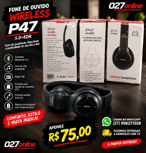 Fone via bluetooth ou com fio 