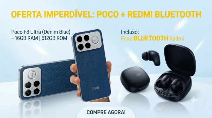 POCO F8 Ultra 16GB RAM 512GB Azul Jeans + Fone Bluetooth Redmi Incluso Lacrado