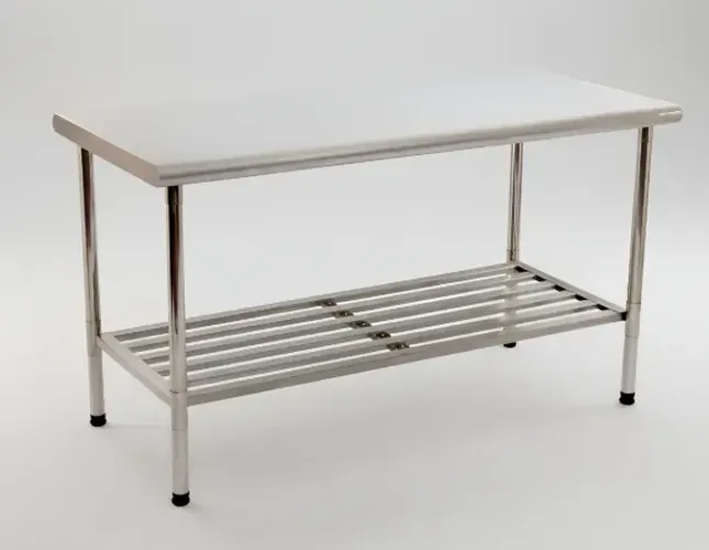 AL - MESA BANCADA EM INOX 190X 70 - COM PRATELEIRA