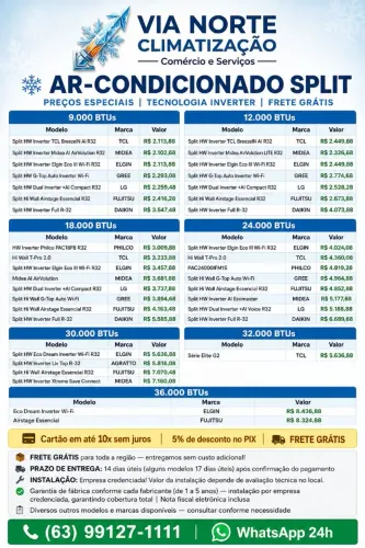 Split Inverter Todas as Marcas | Frete Grátis | 10x sem Juros
