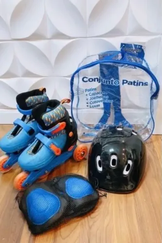Patins infantil azul tamanho 32 a 35 com kit proteção