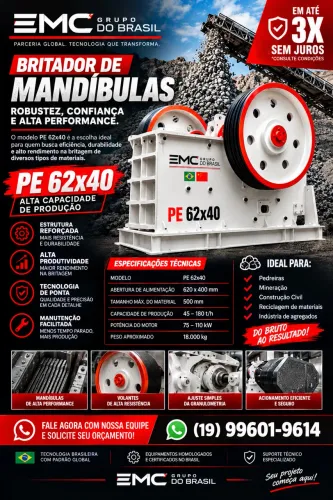 BRITADOR DE MANDÍBULAS PE 62x40 ? ALTA PERFORMANCE E ROBUSTEZ!