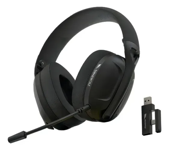 Headset Gamer Smailwolf L80 Ultraleve, Tri-mode 2.4GHz / BT 5.3 / USB Preto