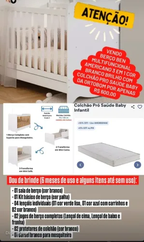 Berço com colchão e acessórios