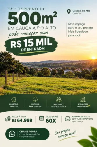 **R$ 15 MIL DE ENTRADA E 500m² PARA CONSTRUIR SEU GRANDE PROJETO! **