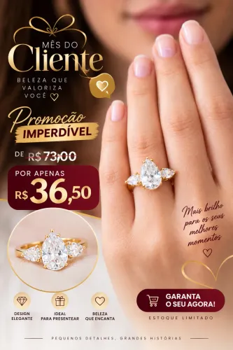 Anel dourado com pedra na cor cristal