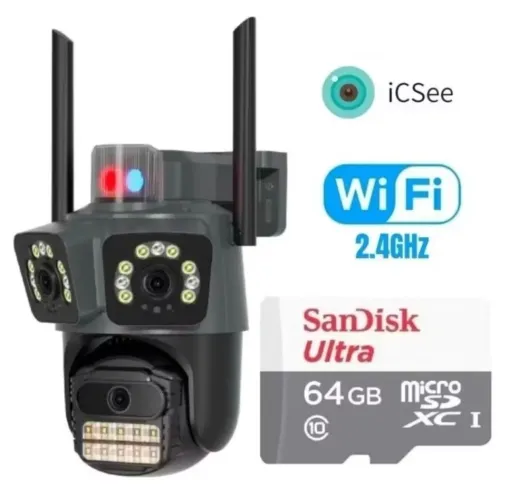 Câmera Wi-Fi tripla três lentes nova 