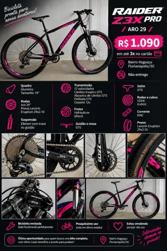 Bicicleta 29 Raider Z3X Pro 12V Freio Hidráulico Suspensão com Trava no Guidão 19