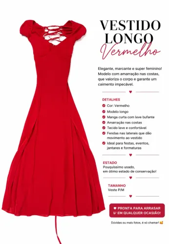 Vestido vermelho longo com fenda