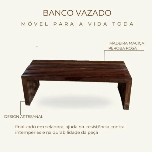 Banco De Madeira Maciça Peroba Rosa 1,20x0,40x0,40m