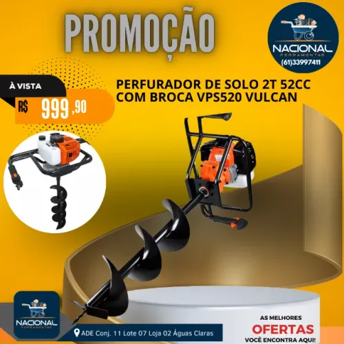 PERFURADOR DE SOLO VULCAN VPS520 52CC + BROCA 80x20