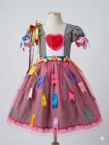 Vestido infantil festa junina quadrilha luxo
