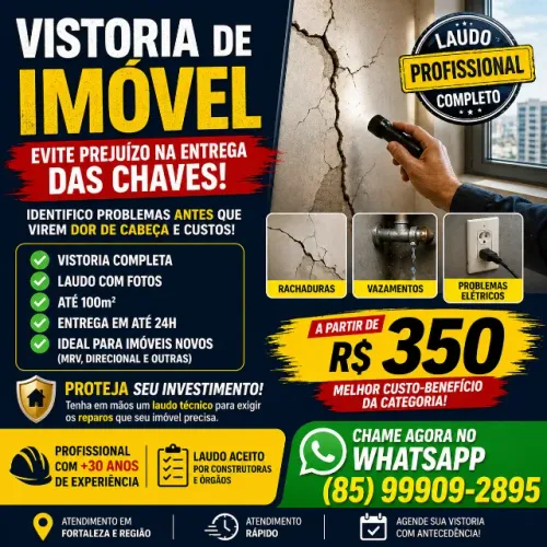 Vistoria de Imóvel com Laudo Profissional | A partir de R$350 | Entrega 24h