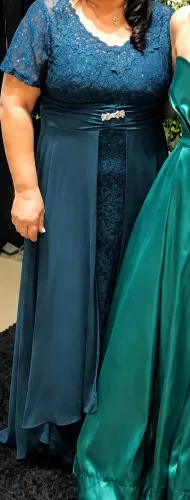 Vestido Longo de Festa Verde Azulado - Usado Apenas 2 Vezes