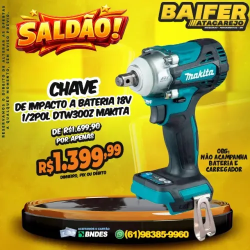 Chave de Impacto a Bateria 18v 1/2Pol DTW300Z Makita