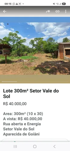 lote setor vale do sol-Aparecida de goiânia