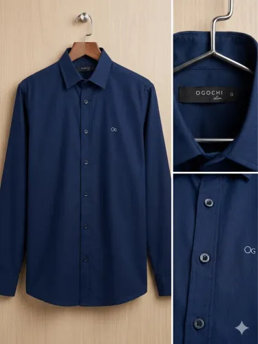 Camisa Masculina Ogochi Slim Azul Oxford 100% Algodão - Tam G