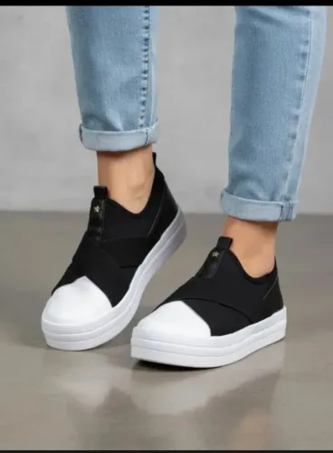 Tênis Menina Fashion Feminino Infantil Slip On Elástico Casual Preto