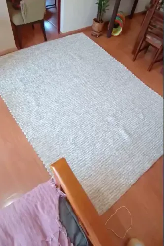 Tapete 2,00x2,50 Artesanal Algodão e Chenille Bege/Creme