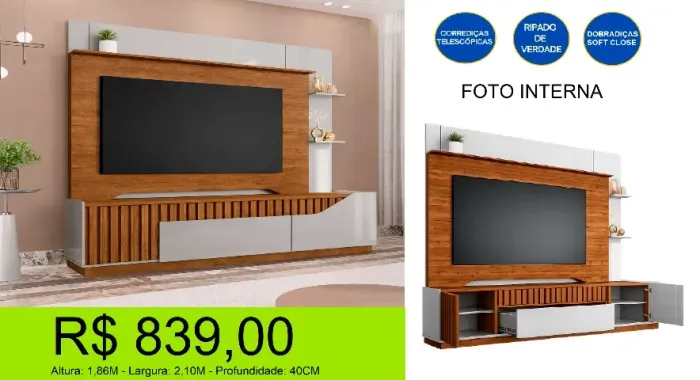 Home moderno ripado para até 70 polegadas