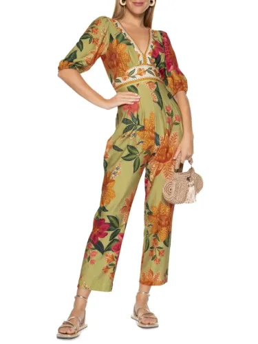 Macacão Feminino Arara Em Flor - Verde