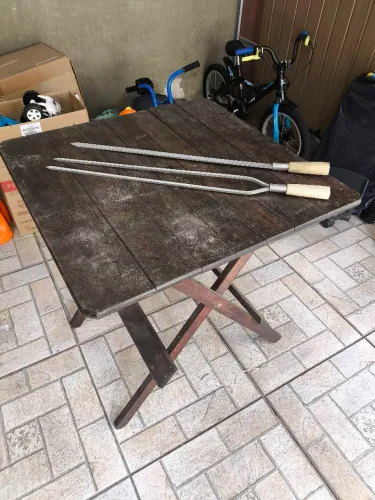 espetos para churrasco com cabo de osso de canela de boi e lâmina de aço inox