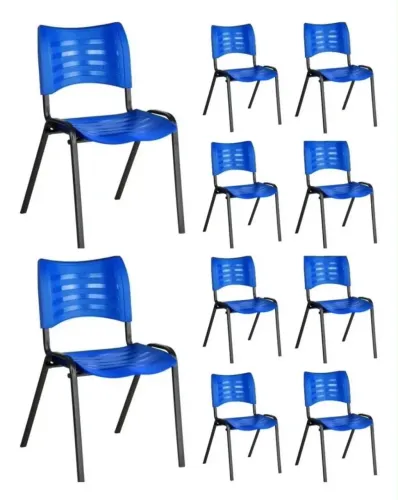 Kit 10 Cadeiras Iso Plástica Empilhável Ideal - Azul Marinho