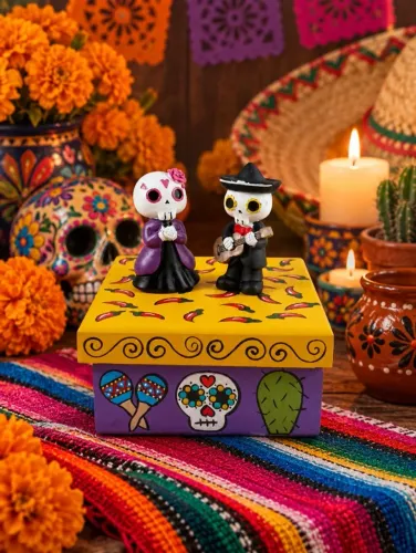 Caixinha Caveiras Mexicanas Dia de Los Muertos
