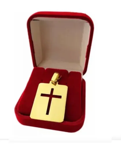 Pingente Cruz na Chapa Ouro 18 Kilates Peso 1.00 Grama 15 mm