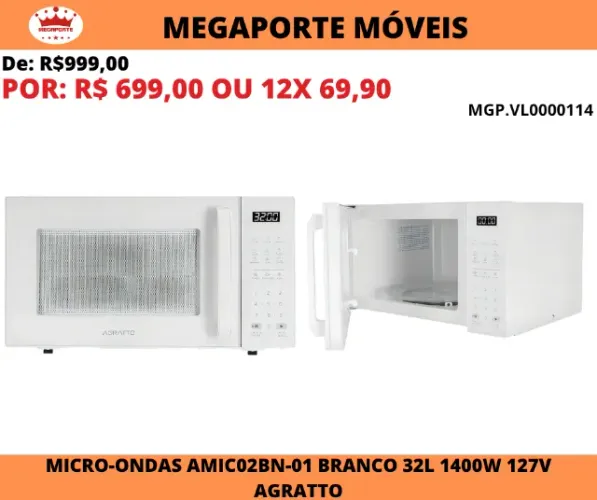 Micro-Ondas 32L 1400W Agratto Branco 127V