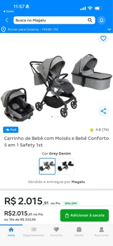 Kit carrinho+bebê conforto+moises
