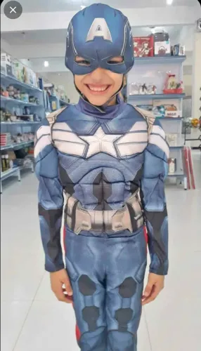 fantasia infantil luxo capitão america herói musculo acolchoado de 6 a 8 anos