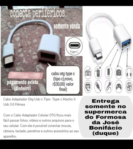 Adaptador otg tipo c conecta periféricos novo r$30(valor final)