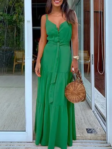 Vestido longo de alças - verde - Tamanho P