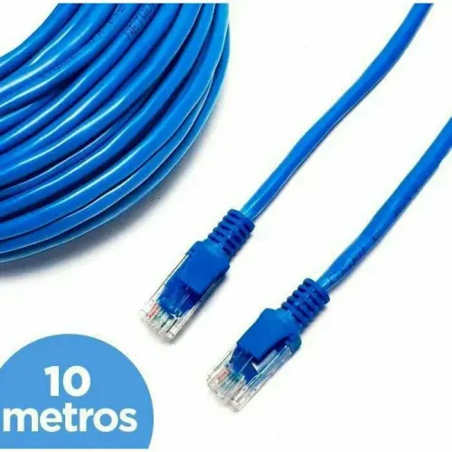 Cabo de Rede com 10 Metros Para internet Rj45 Lan Cat5 Azul Montado