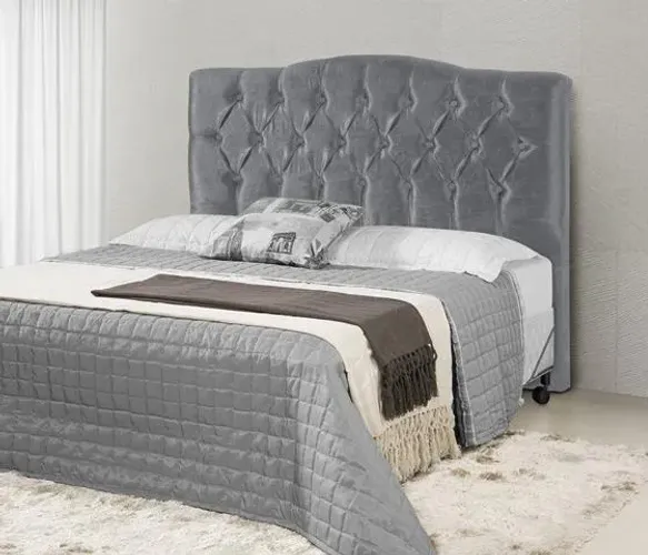 Cabeceira Casal Qebec Veludo Suede Cinza Até 12x - Frete Grátis 
