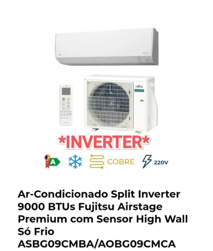Ar Split Fujitsu Inverter Premium 9000 BTUs + Novo + Nota + Garantia + Cartão 12x*!!
