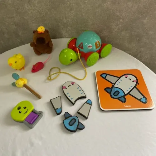 Lote Brinquedos Infantis Tartaruga Fisher Price Capivara Pintinho Quebra-cabeça Avião