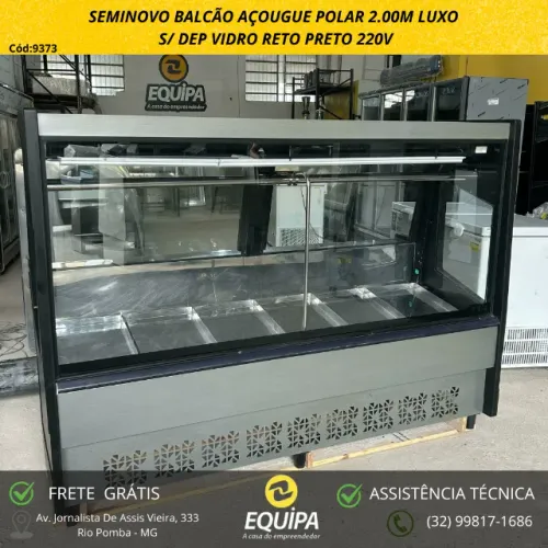 BALCÃO AÇOUGUE POLAR 2.00M LUXO S/ DEP VIDRO RETO PRETO 220V SEMINOVO